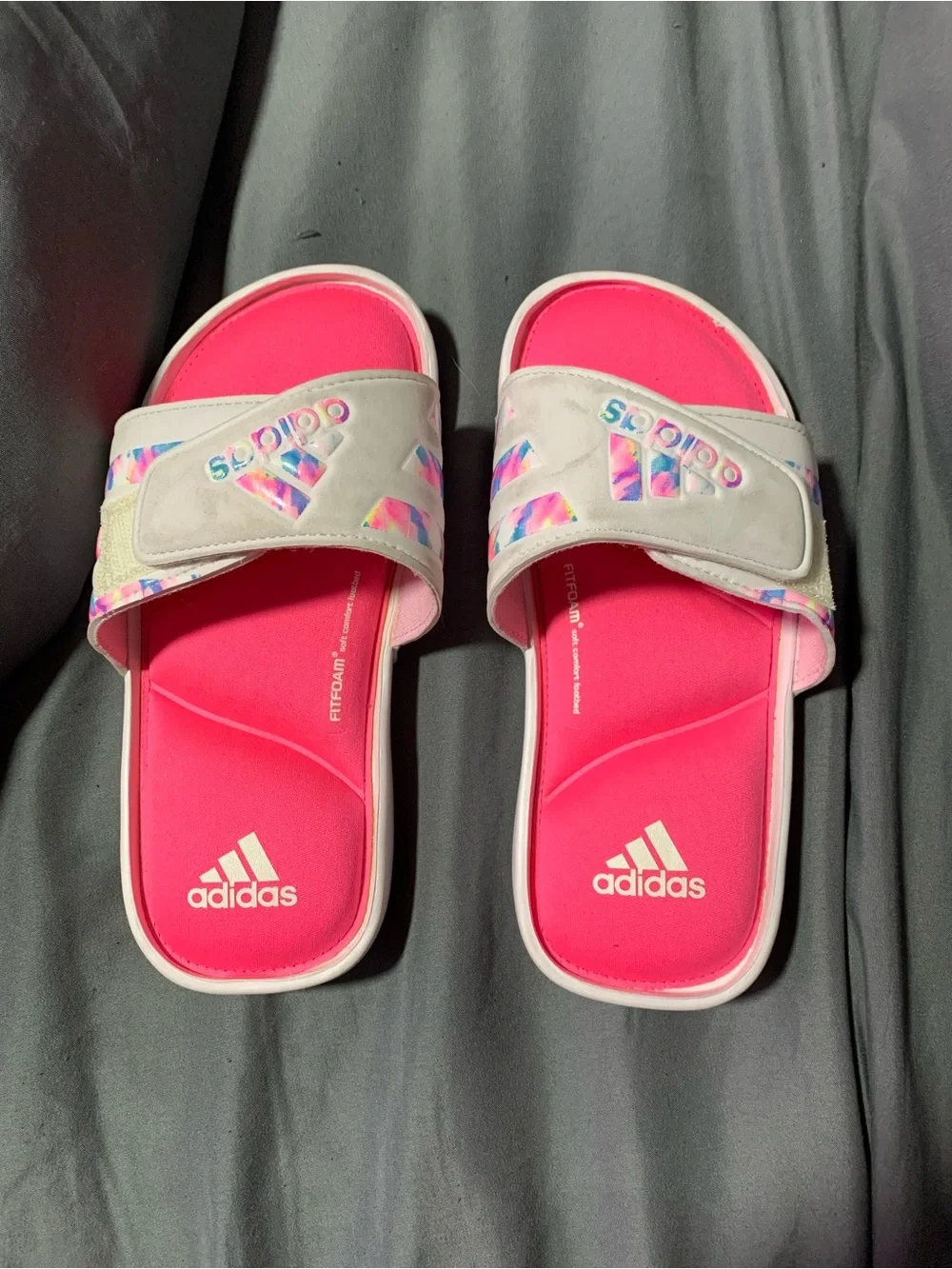 adidas Hot Pink Slide Sandals with Iridescent Accents